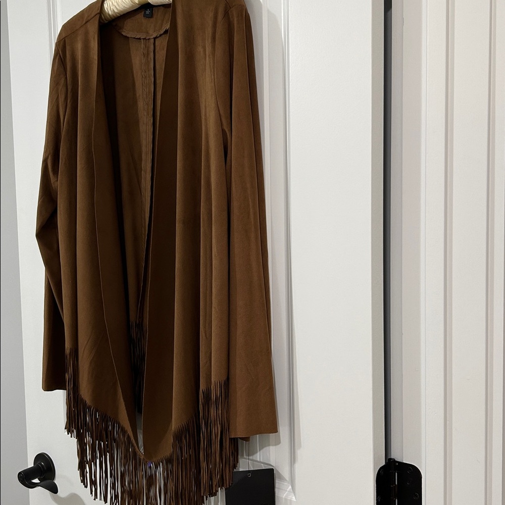Marc New York western Fringed Cowgirl Poncho wrap faux suede BoHo Cape NWT - Picture 10 of 14